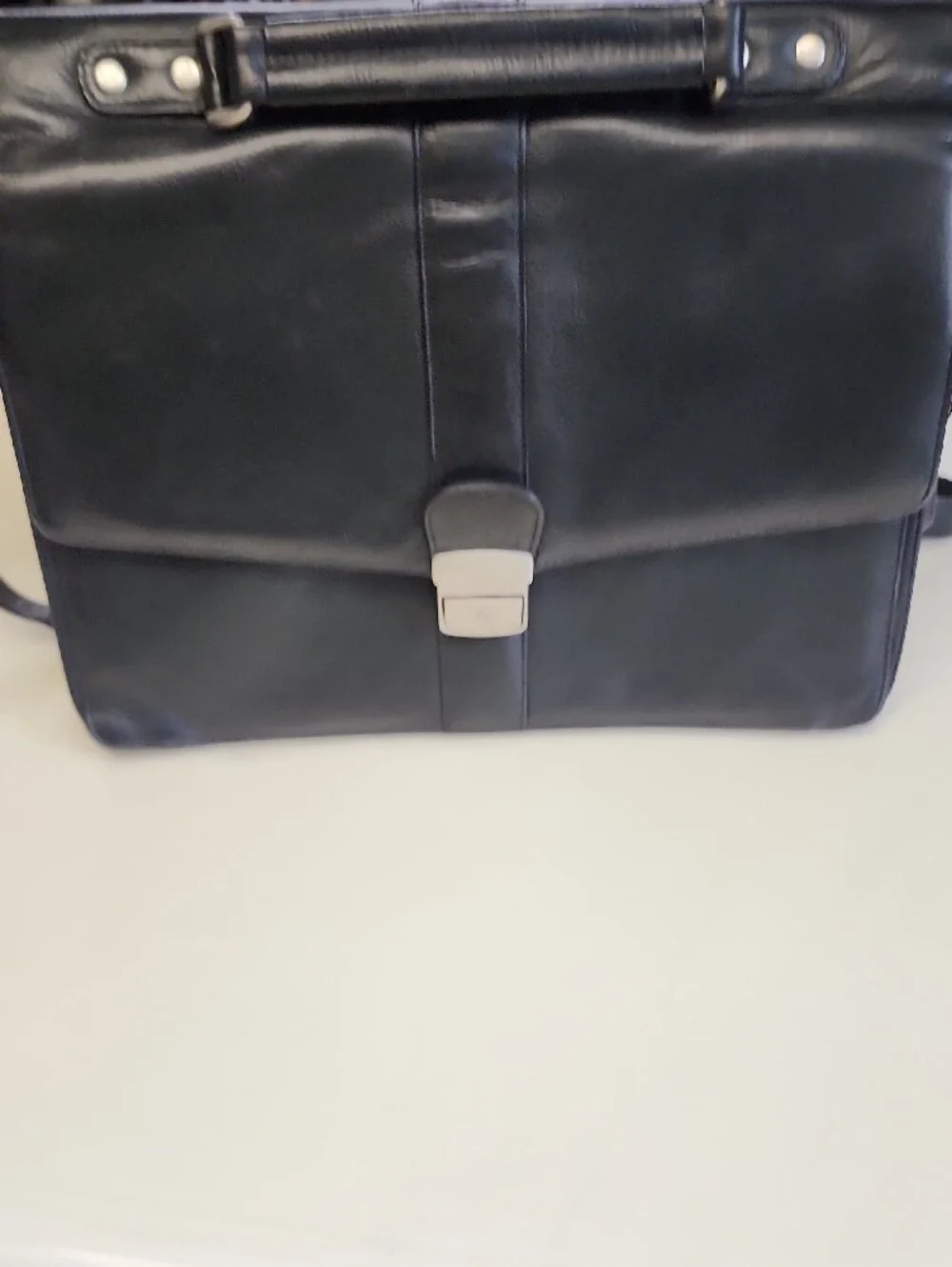 Pelle Studio Black Leather Briefcase with Silver Lock